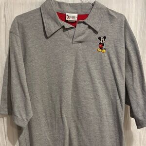 Walt Disney World parks striped grey and navy blue polo XL vacation Mickey VTG